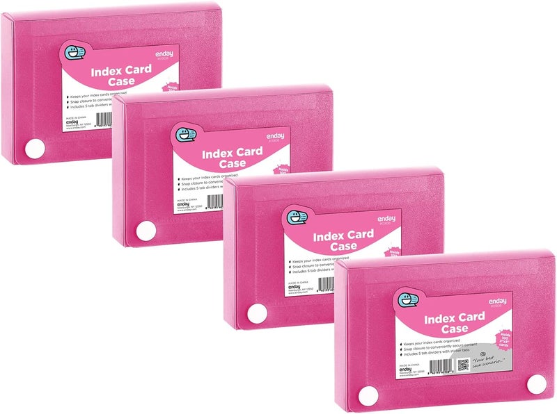 Enday Index Card Holder Pink, 3x5 Note Flash Card Organizer Case, File Box with 5 Dividers, Notecard Box Holds 100 Cards, Also Available in Red, Purple, Green, Blue, Grey, 4 Pack - Image 1